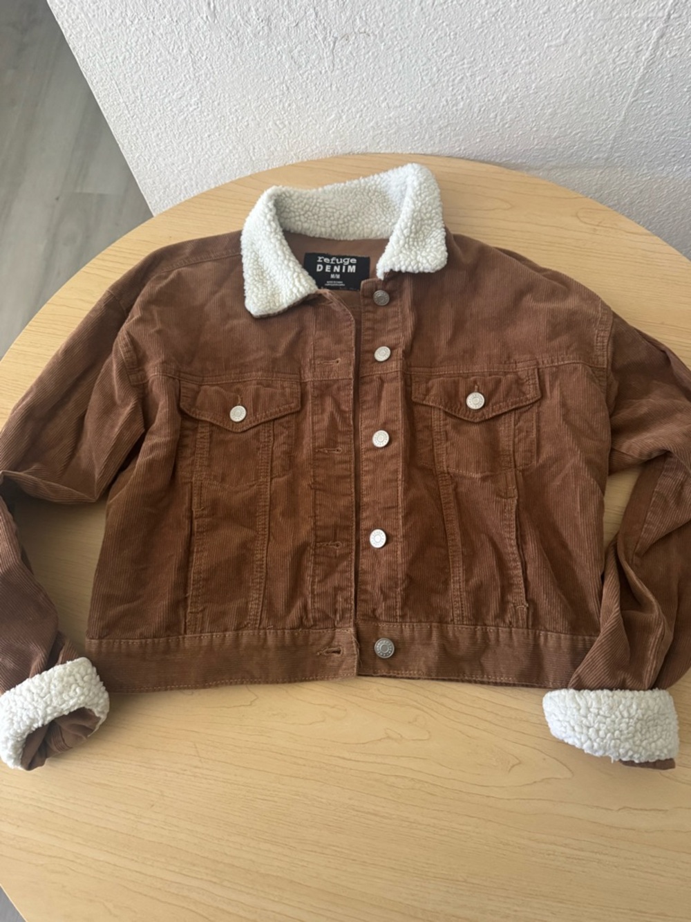 Others Follow Brown Corduroy Jean Jacket with White Sherpa Collar
